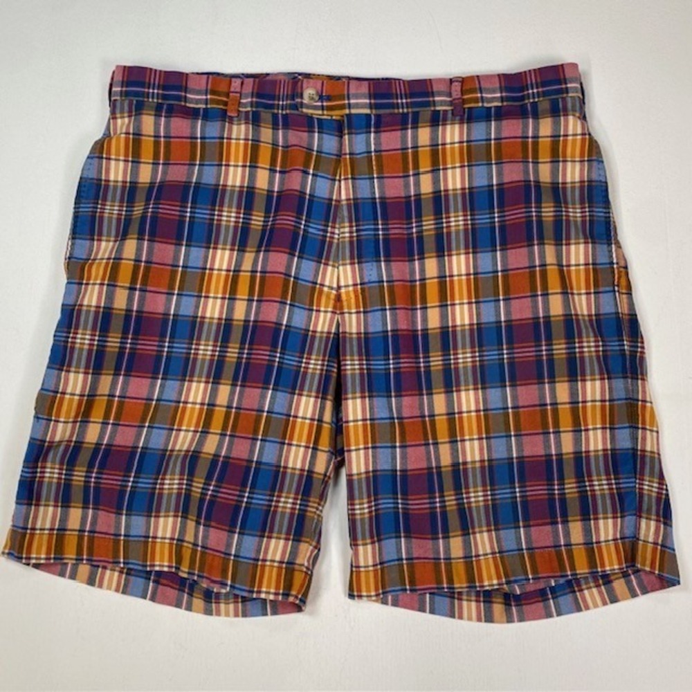 Peter‎ Millar Mens 36 Plaid Cotton Shorts Multi Color Flat Front Golf Summer